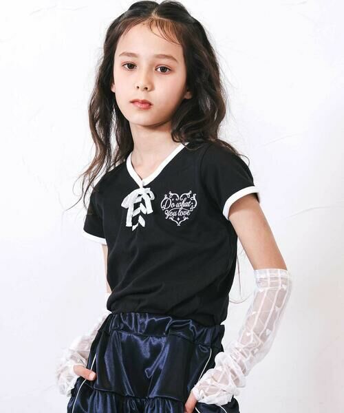 nexchic / ネクシック Tシャツ | レースアップTシャツ＆レースアームカバーセット(110~150cm)（ブラック）