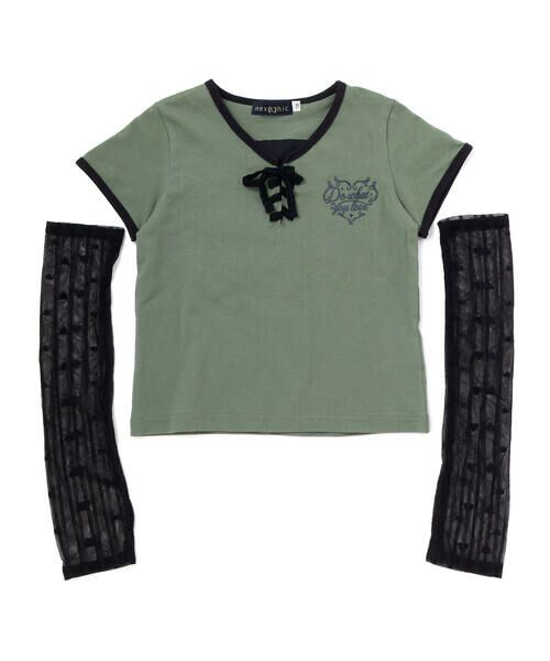 nexchic / ネクシック Tシャツ | レースアップTシャツ＆レースアームカバーセット(110~150cm)（グリーン）