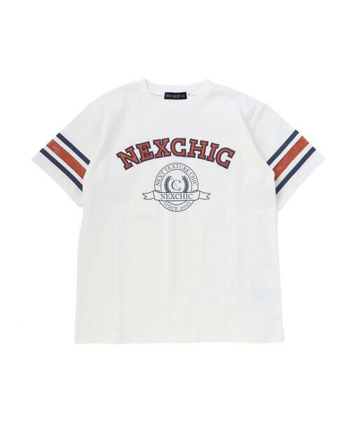 nexchic / ネクシック Tシャツ | メッシュスリーブ・カレッジロゴTシャツ(110~150cm)（ホワイト）