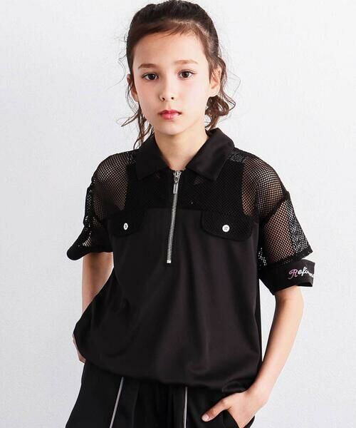 nexchic / ネクシック Tシャツ | 切り替えメッシュハーフジップTシャツ(110~150cm)（ブラック）