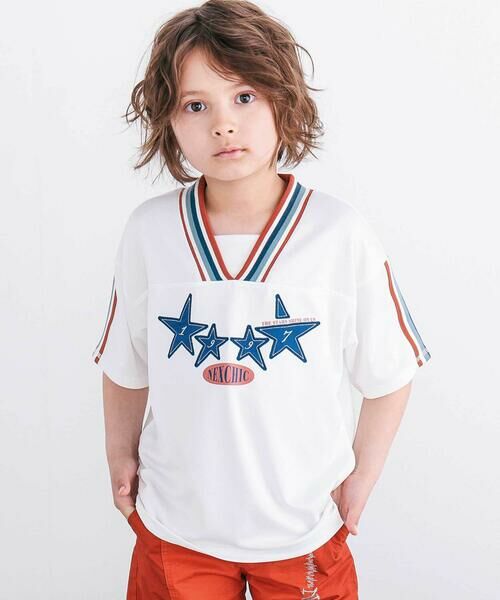 nexchic / ネクシック Tシャツ | 太ラインポイントメッシュTシャツ(110~150cm)（ホワイト）