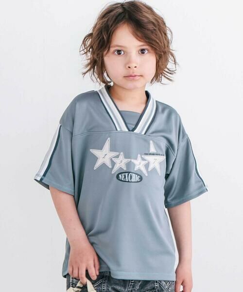 nexchic / ネクシック Tシャツ | 太ラインポイントメッシュTシャツ(110~150cm)（グレー）