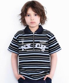 nexchic / ネクシック ポロシャツ | ロゴパッチボーダーハーフジップポロシャツ(110~150cm)