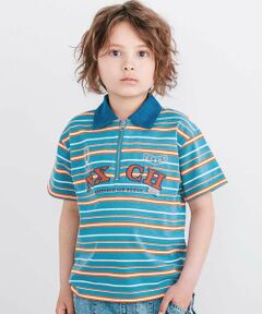 nexchic / ネクシック ポロシャツ | ロゴパッチボーダーハーフジップポロシャツ(110~150cm)