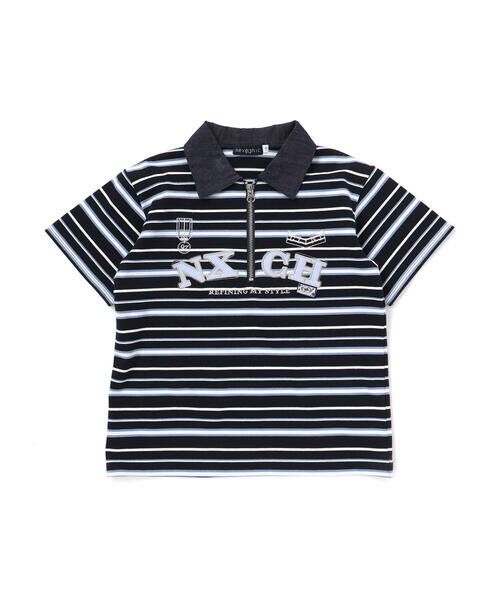 nexchic / ネクシック ポロシャツ | ロゴパッチボーダーハーフジップポロシャツ(110~150cm) | 詳細4