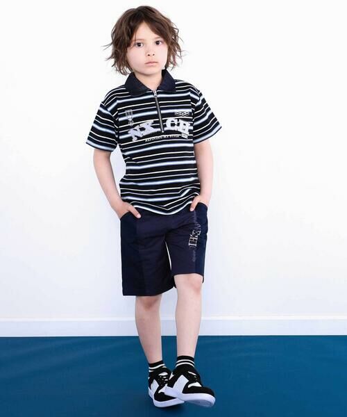 nexchic / ネクシック ポロシャツ | ロゴパッチボーダーハーフジップポロシャツ(110~150cm) | 詳細1