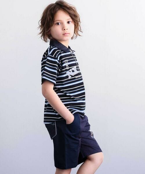 nexchic / ネクシック ポロシャツ | ロゴパッチボーダーハーフジップポロシャツ(110~150cm) | 詳細2