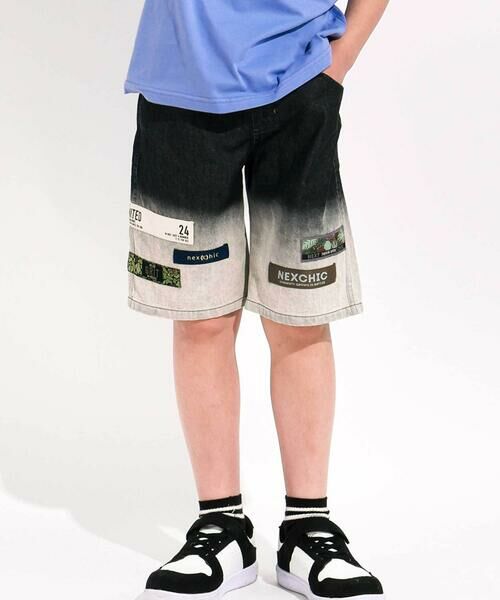nexchic / ネクシック ショート・ハーフ・半端丈パンツ | グラデーションデニムワイドショートパンツ(110~150cm)（ブラック）