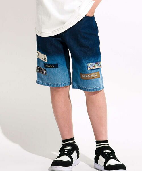 nexchic / ネクシック ショート・ハーフ・半端丈パンツ | グラデーションデニムワイドショートパンツ(110~150cm)（ネイビー）
