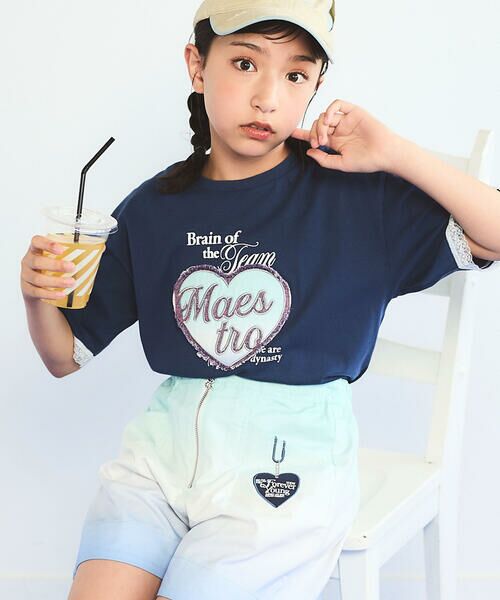 nexchic / ネクシック Tシャツ | 【接触冷感】袖レースハートパッチ天竺Tシャツ(110~150cm) | 詳細3