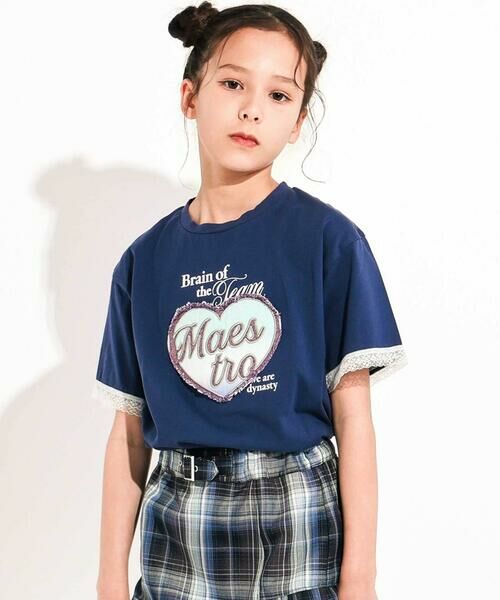 nexchic / ネクシック Tシャツ | 【接触冷感】袖レースハートパッチ天竺Tシャツ(110~150cm) | 詳細5