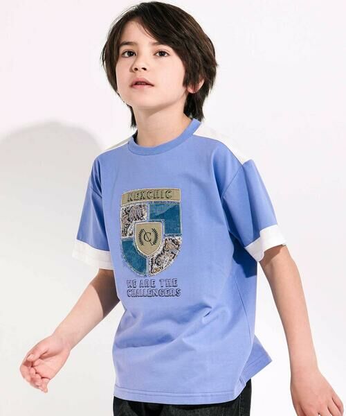 nexchic / ネクシック Tシャツ | 【接触冷感】プリント切替天竺Tシャツ(110~150cm)（パープル）