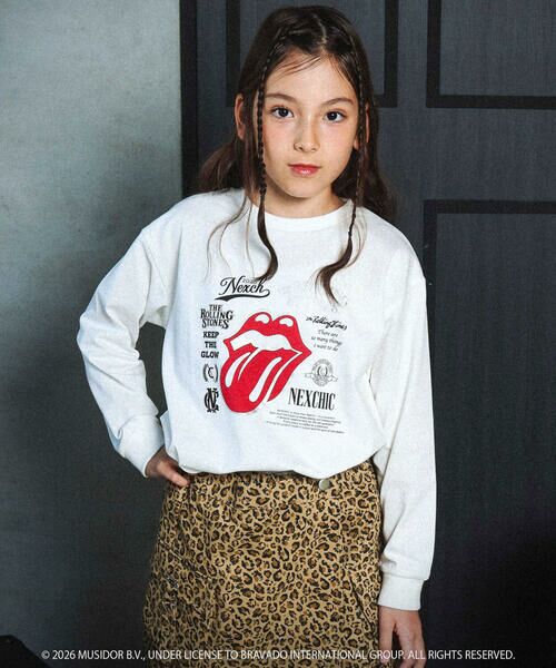 nexchic / ネクシック Tシャツ | 【ザ・ローリング・ストーンズｘNEXCHIC】天竺フロッキープリントTシャツ(110~150cm)（ホワイト）