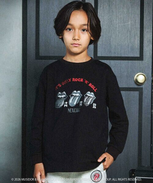 nexchic / ネクシック Tシャツ | 【ザ・ローリング・ストーンズｘNEXCHIC】天竺フロッキープリントTシャツ(110~150cm)（ブラック）