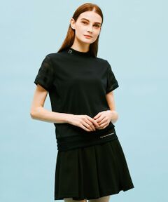 【WOMEN】ストレッチコード×シフォン 半そでモックネックシャツ