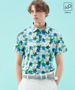 【MEN】【UVカット】草花柄プリントポロシャツ