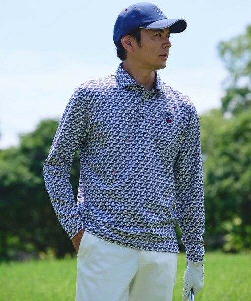 23区GOLF / ニジュウサンンクゴルフ カットソー | 【MEN】【吸水速乾/UVカット】ハウンドトゥース柄シャツ | 詳細1