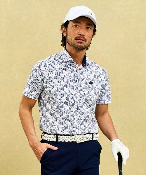 23区GOLF/ニジュウサンンクゴルフ 【MEN】【吸水速乾/UVカット】大人が着やすい柄ポロシャツ リゾートなムードも◎リーフ柄 ポロシャツ ネイビー系2 L 23区GOLF/ニジュウサンンクゴルフ 【MEN】【吸水速乾/UVカット】大人が着やすい柄ポロシャツ リゾートなムードも◎リーフ柄 ポロシャツ ネイビー系2 L