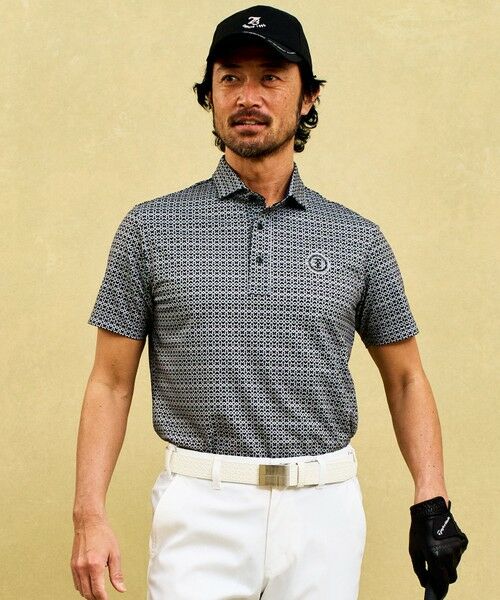 23区GOLF/ニジュウサンンクゴルフ 【MEN】【吸水速乾/UVケア】コースに映える上品モノグラム柄 ポロシャツ ブラック系5 LL 23区GOLF/ニジュウサンンクゴルフ 【MEN】【吸水速乾/UVケア】コースに映える上品モノグラム柄 ポロシャツ ブラック系5 LL