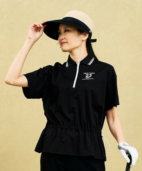23区GOLF/ニジュウサンンクゴルフ 【辻梨恵プロ着用】ウェストドローコードポロ ストレッチ UVケア スムース素材 ブラック系 0 23区GOLF/ニジュウサンンクゴルフ 【辻梨恵プロ着用】ウェストドローコードポロ ストレッチ UVケア スムース素材 ブラック系 0