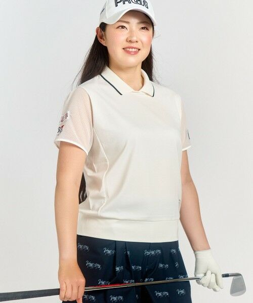 23区GOLF/ニジュウサンンクゴルフ 【辻梨恵プロ着用】【ストレッチ/UVケア】メッシュスリーブポロ 通気性抜群 袖メッシュでムレない ホワイト系 2 23区GOLF/ニジュウサンンクゴルフ 【辻梨恵プロ着用】【ストレッチ/UVケア】メッシュスリーブポロ 通気性抜群 袖メッシュでムレない ホワイト系 2