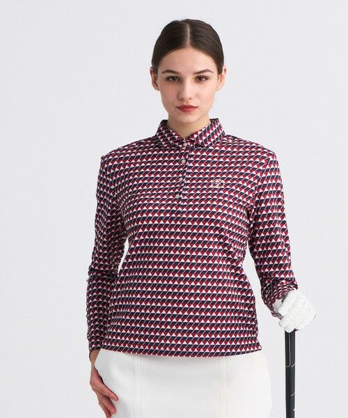 23区GOLF/ニジュウサンンクゴルフ 【WOMEN】フラッグプリント長袖ポロシャツ レッド系5 3 23区GOLF/ニジュウサンンクゴルフ 【WOMEN】フラッグプリント長袖ポロシャツ レッド系5 3