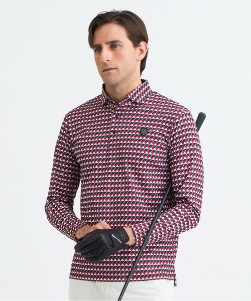 23区GOLF/ニジュウサンンクゴルフ 【MEN】フラッグ総柄長袖ポロシャツ レッド系5 LL 23区GOLF/ニジュウサンンクゴルフ 【MEN】フラッグ総柄長袖ポロシャツ レッド系5 LL
