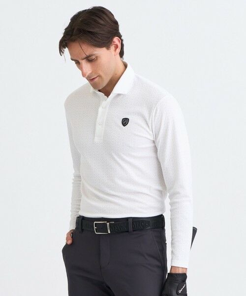 23区GOLF / ニジュウサンンクゴルフ ポロシャツ | 【MEN】モノグラムジャガード長袖ポロシャツ(ホワイト系)