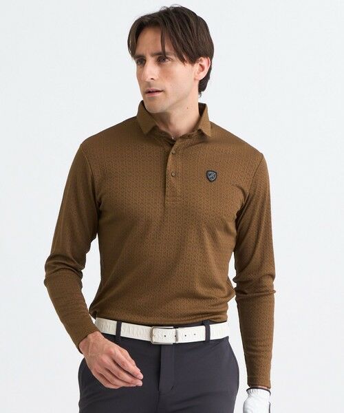 23区GOLF / ニジュウサンンクゴルフ ポロシャツ | 【MEN】モノグラムジャガード長袖ポロシャツ(カーキ系)