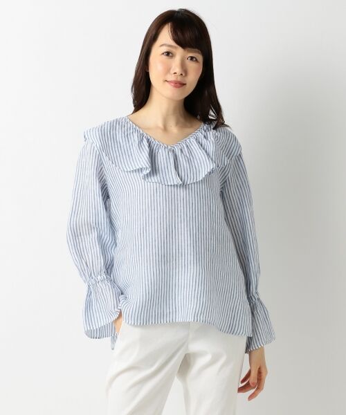 【一部店舗限定カラーあり】LIBECO LINEN ラッフルドカラー ブラウス