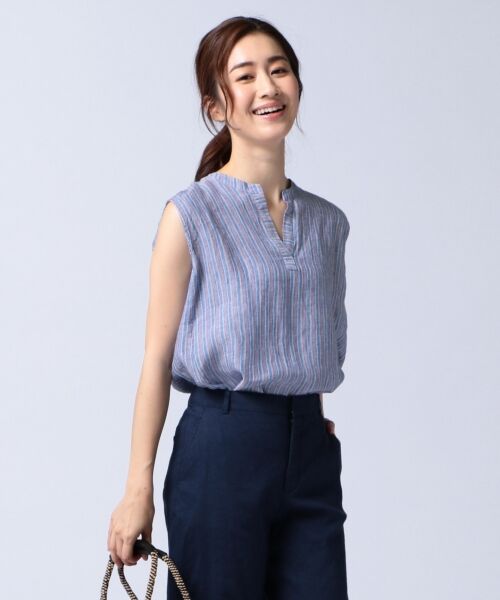 ★【2018夏の一部店舗限定】LIBECO LINEN スキッパーノースリーブ ブラウス