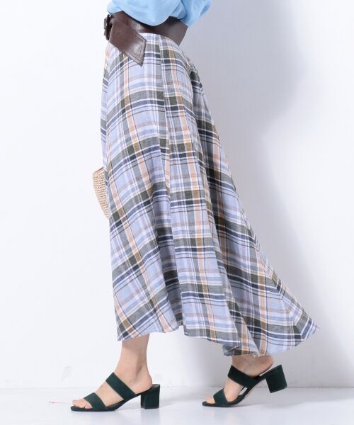 【洗える】LIBECO HERRINGBONE PLAID フレアスカート