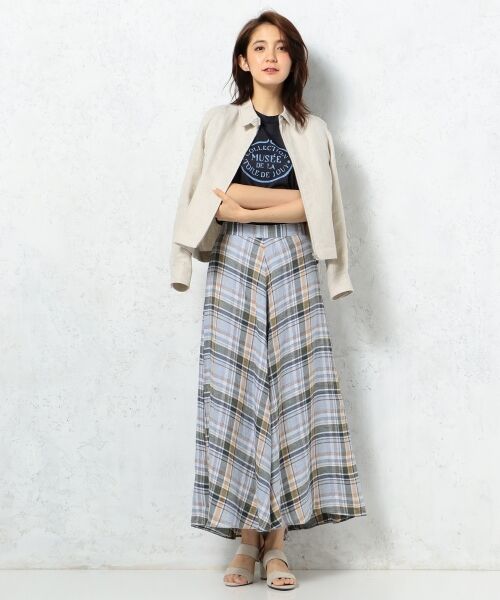 【洗える】LIBECO HERRINGBONE PLAID フレアスカート