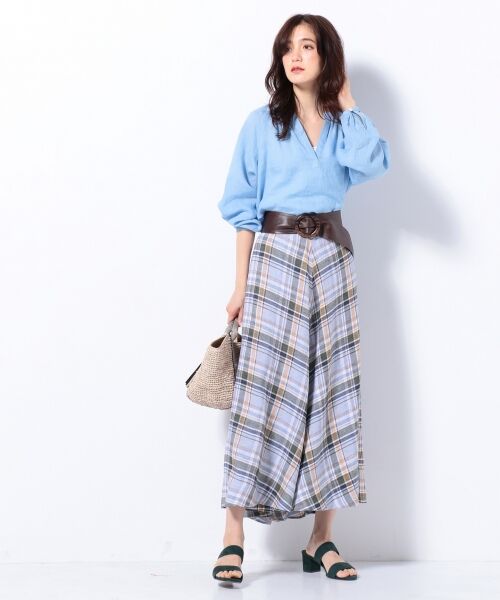 【洗える】LIBECO HERRINGBONE PLAID フレアスカート