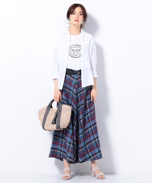 【洗える】LIBECO HERRINGBONE PLAID フレアスカート