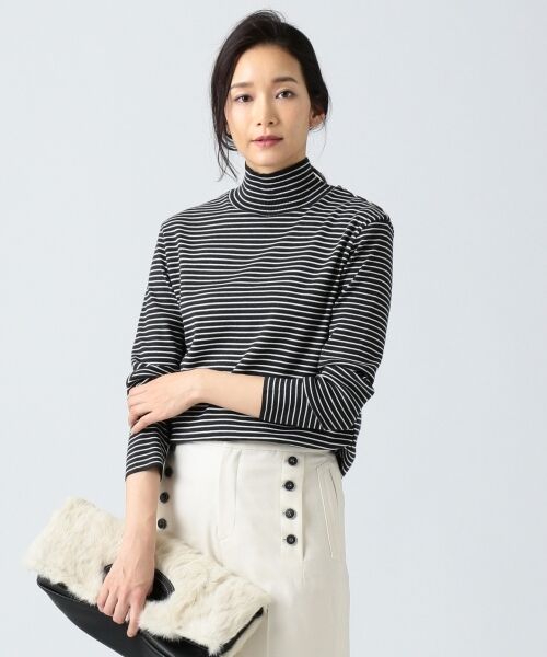 セール】 【洗える】WARMY COTTON RIB ハイネック カットソー （T