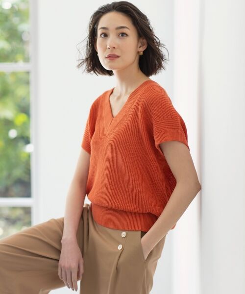 半袖 ニット レディース 夏 リネン 日本製 サマーニット vネック 畦編み ゆったり フリーサイズ 洗える 五泉ニット プロディガル リネン片畦プルオーバー
