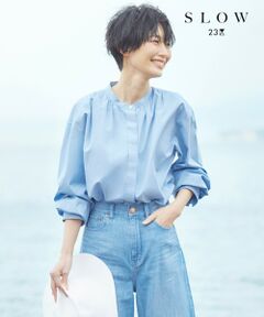 【SLOW】Soft Wash Shirting ギャザー ブラウス