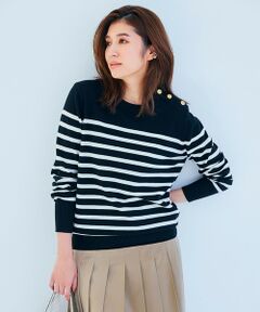 23区 / ニジュウサンク ニット・セーター | 【CLASSY.12月号掲載】セミウーステッドウール 肩ボタン ボーダー ニット