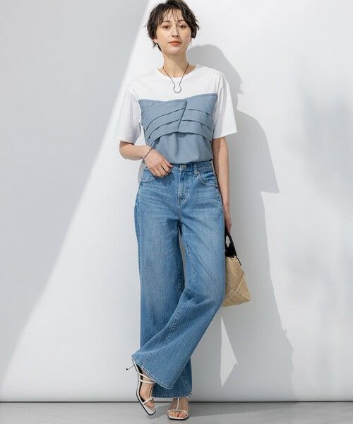 未使用タグ付き　２３区【新作】スムースデザインラッフルカラー カットソー 23区 tシャツ 「汗じみ防止/洗える」スムースデザイン ラッフル
