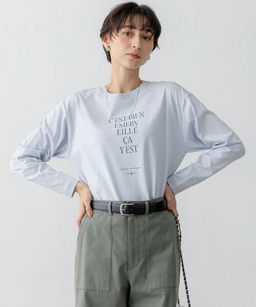 23区/ニジュウサンク 【洗える】レタープリント ロンTEE サックスブルー系 40 23区/ニジュウサンク 【洗える】レタープリント ロンTEE サックスブルー系 40