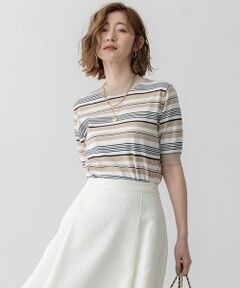 23区 / ニジュウサンク ニット・セーター | 【VERY3月号掲載/洗える】プレミアムビオコットン 半袖 マルチボーダー ニット