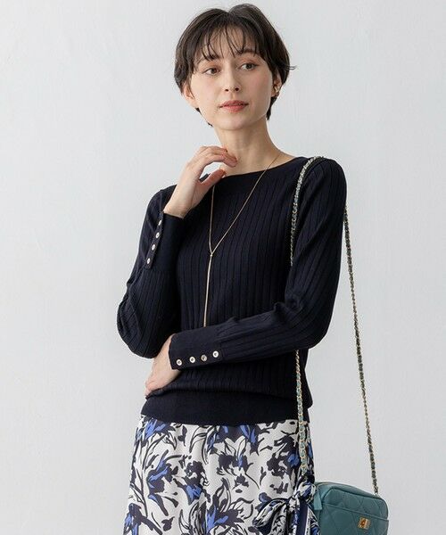 23区/ニジュウサンク 【洗える】シルキーレーヨンワイドリブ ニット ネイビー系 40 23区/ニジュウサンク 【洗える】シルキーレーヨンワイドリブ ニット ネイビー系 40