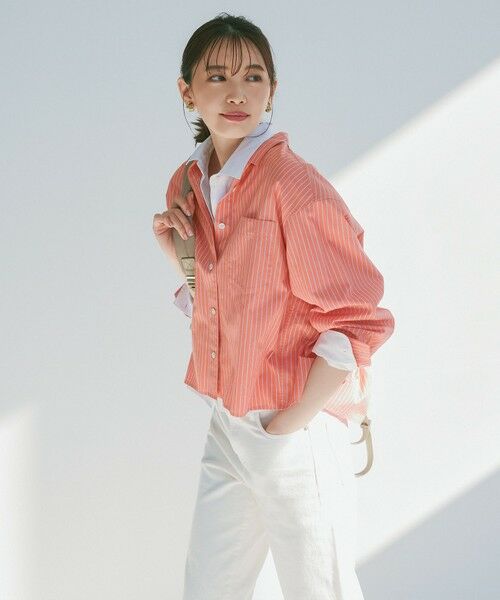 23区/ニジュウサンク 【洗える】CANCLINI クロップド テントライン シャツ オレンジ×サックスストライプ 38 23区/ニジュウサンク 【洗える】CANCLINI クロップド テントライン シャツ オレンジ×サックスストライプ 38