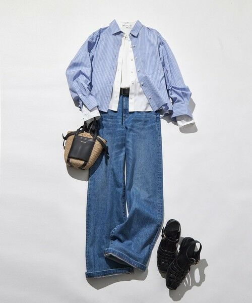 1453y 美品 23区 CANCLINIクロップドシャツ 白 長袖 Lショート 23区 ブラウス シャツ 「洗える」CANCLINI ベーシック