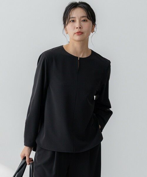 23区/ニジュウサンク 【洗える】2WAYストレッチツイル ブラウス ブラック系 38 23区/ニジュウサンク 【洗える】2WAYストレッチツイル ブラウス ブラック系 38