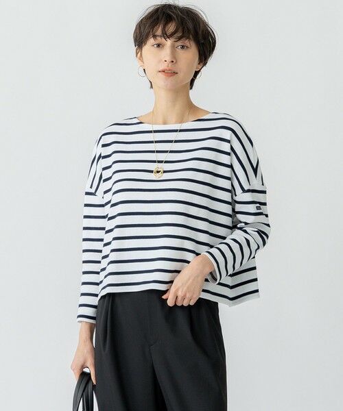 23区/ニジュウサンク 【洗える】Armor-lux スムース クロップド ボーダー カットソー オフ×ダークネイビー 38 23区/ニジュウサンク 【洗える】Armor-lux スムース クロップド ボーダー カットソー オフ×ダークネイビー 38