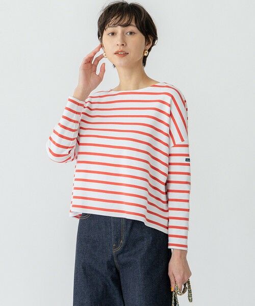 23区/ニジュウサンク 【洗える】Armor-lux スムース クロップド ボーダー カットソー オフ×トマト 38 23区/ニジュウサンク 【洗える】Armor-lux スムース クロップド ボーダー カットソー オフ×トマト 38