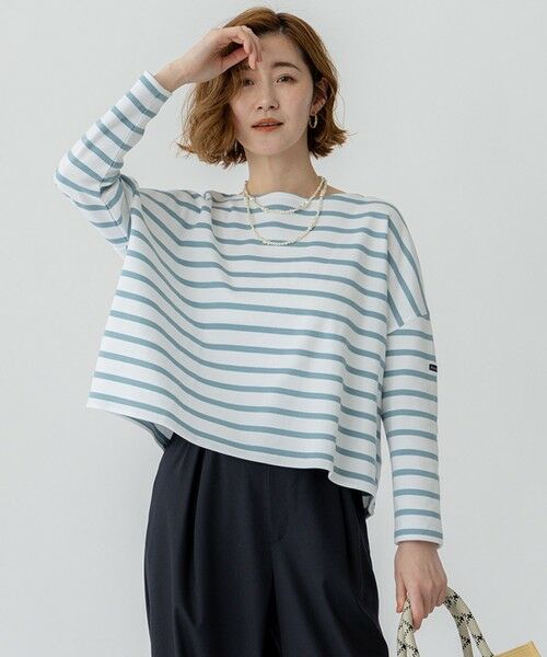 23区/ニジュウサンク 【洗える】Armor-lux スムース クロップド ボーダー カットソー オフ×エメラルド 38 23区/ニジュウサンク 【洗える】Armor-lux スムース クロップド ボーダー カットソー オフ×エメラルド 38