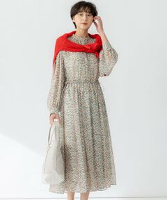 洗える】シアーヘリンボーンプリント ワンピース （ロング